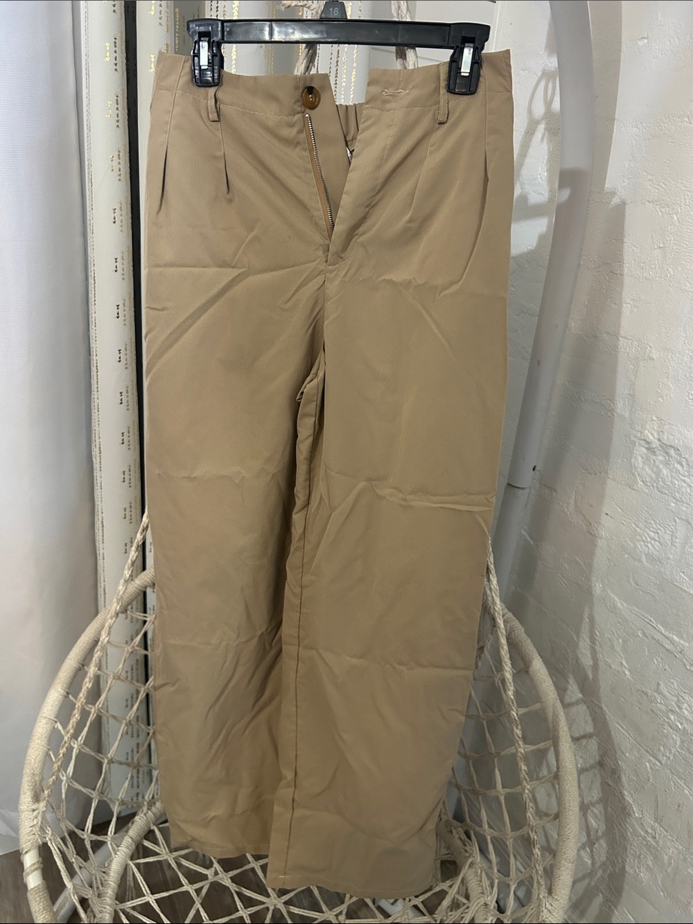 SHEIN Tall High Waist Wide Leg Khaki Trousers Size Medium